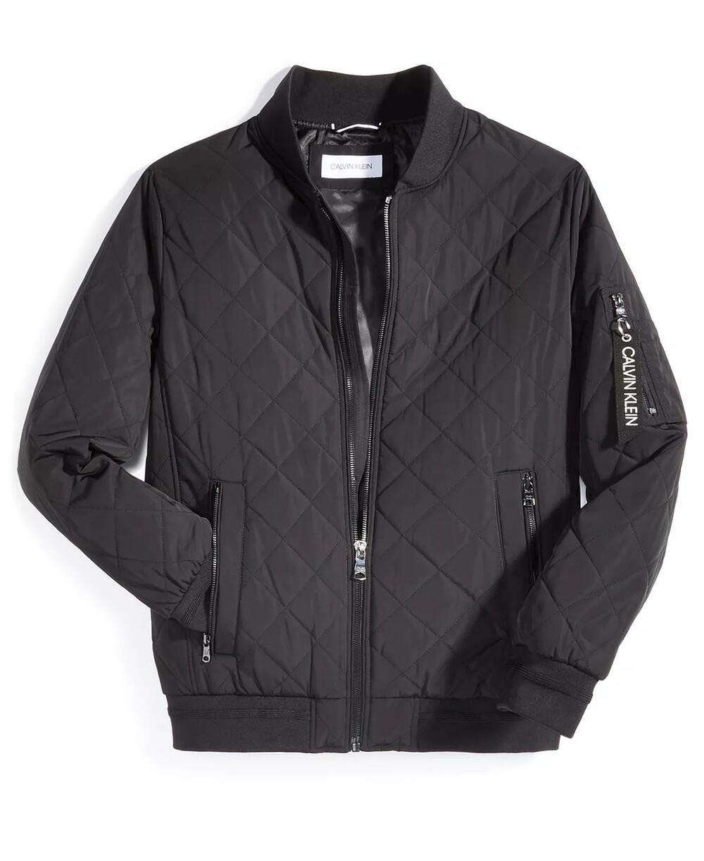 Men's Quilted Baseball Bomber Jacket with Rib-Knit Trim